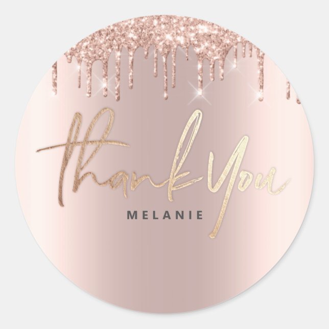 Sticker Rond Merci Nom 16e Rose nuptiale Parties scintillant ét (Devant)