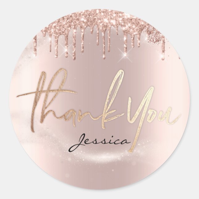Sticker Rond Merci Nom 16e Rose nuptiale Parties scintillant ét (Devant)