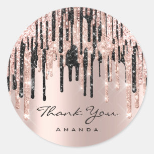 Sticker Rond Merci Nom 16e Rose nuptiale Parties scintillant ét