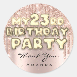 Sticker Rond Merci Nom 23e anniversaire Parties scintillant Ros