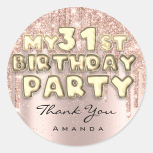 Sticker Rond Merci Nom 31e anniversaire Parties scintillant Ros