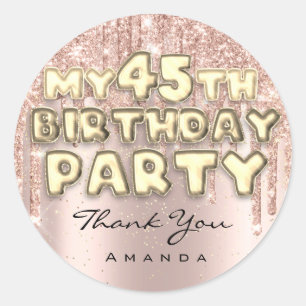 Sticker Rond Merci Nom 45e anniversaire Parties scintillant Ros