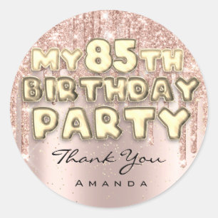 Sticker Rond Merci Nom 85e anniversaire Parties scintillant Ros