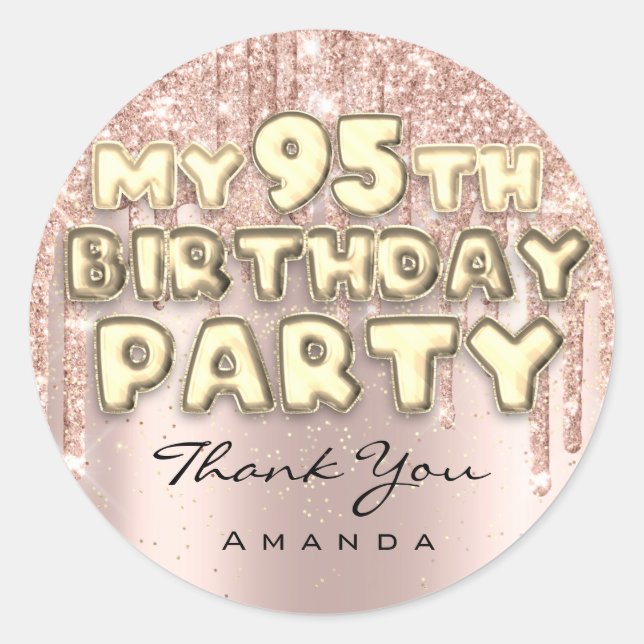 Sticker Rond Merci Nom 95e anniversaire Parties scintillant Ros (Devant)