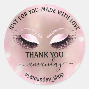 Sticker Rond Merci Nom Boutique cils Boutique Rose Girly