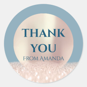 Sticker Rond Merci Nom ClassyRose Blush Parties scintillant ble