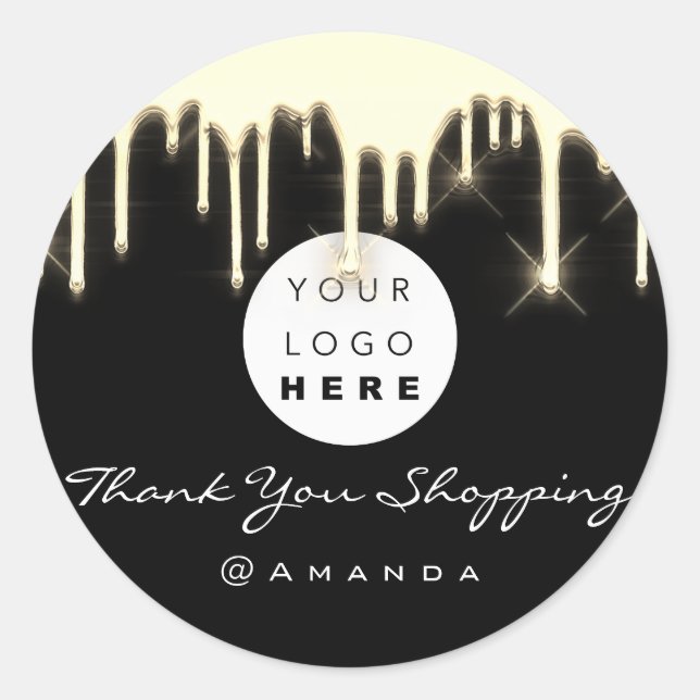 Sticker Rond Merci Nom commercial Logo Black Gold (Devant)