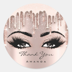 Sticker Rond Merci Nom Confetti Rose Parties scintillant Eyelas