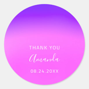 Sticker Rond Merci Nom Date Sweet 16e Mariage Rose violet