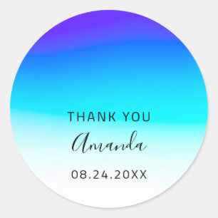 Sticker Rond Merci Nom Date Sweet 16th Mariage Ombre Blue
