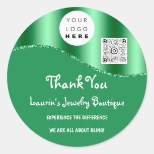 Sticker Rond Merci Nom de l'entreprise Logo Qr Code Emerald Gre