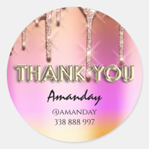 Sticker Rond merci Nom Drips Rose Instagra Rose Or Drips