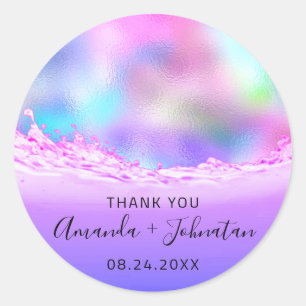 Sticker Rond Merci Nom du Rose Date Spark Beach Waves Pink