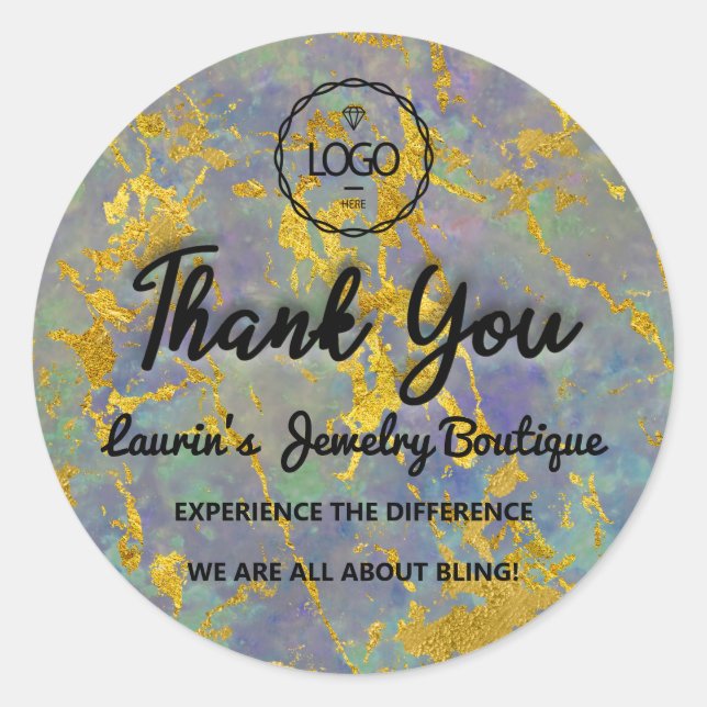 Sticker Rond Merci Nom du script Logo personnalisé Gold Green (Devant)