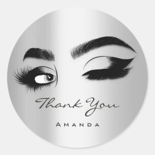 Sticker Rond Merci Nom Eyelash Logo Silver Grey
