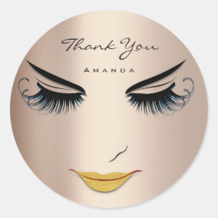 Sticker Rond Merci Nom Eyelash Rose Bleu Doux 16e