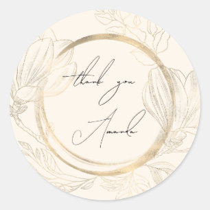 Sticker Rond Merci Nom Floral Mariage Or Shabby Chic