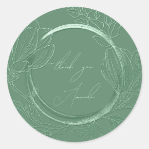 Sticker Rond Merci Nom Floral Mint Mariage vert