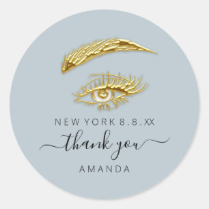 Sticker Rond Merci Nom Golden Lashes Microblade Maquillage bleu