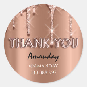 Sticker Rond merci Nom Gouttes Rose Instagra Cooper or