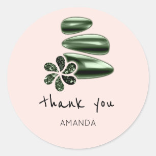 Sticker Rond Merci Nom Holographe Fleur SPA Vert