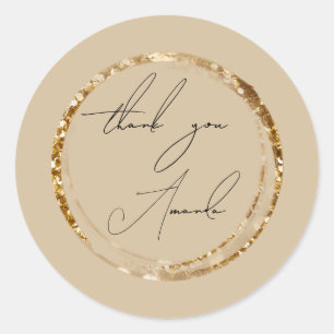 Sticker Rond Merci Nom Ivory Gold Parties scintillant Pastel Fa