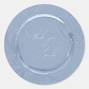 Sticker Rond Merci Nom Magnolia Floral Bleu Fumé Élégant
