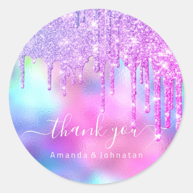 Sticker Rond Merci Nom Mariage Parties scintillant Holographe r (Devant)