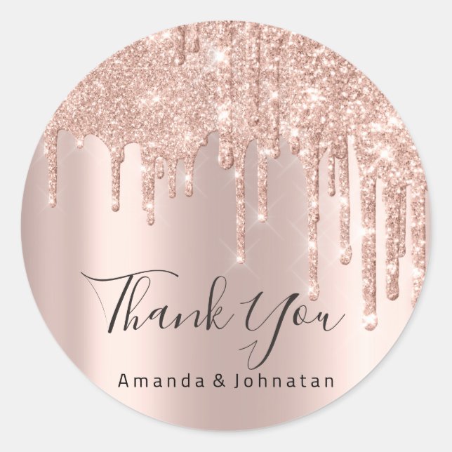 Sticker Rond Merci Nom Mariage Parties scintillant Rose Spark L (Devant)