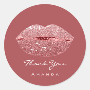 Sticker Rond Merci Nom Rose Rose16ème Rose Rose Bisou Lèvres