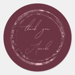 Sticker Rond Merci Nom Seal Rose Bourgogne Parties scintillant