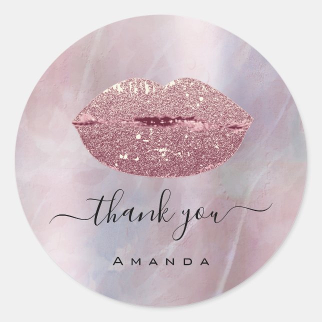 Sticker Rond Merci Nom Sweet16th Parties scintillant Lips Fête  (Devant)