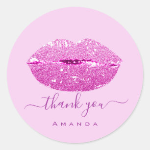 Sticker Rond Merci Nom Sweet16th. Violet Bride rose Baisers lèv