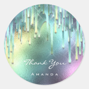 Sticker Rond Merci Nom Sweet 16e nuptiale Holographique Aqua