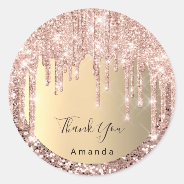 Sticker Rond Merci Nom Sweet 16e Rose Parties scintillant Or (Devant)