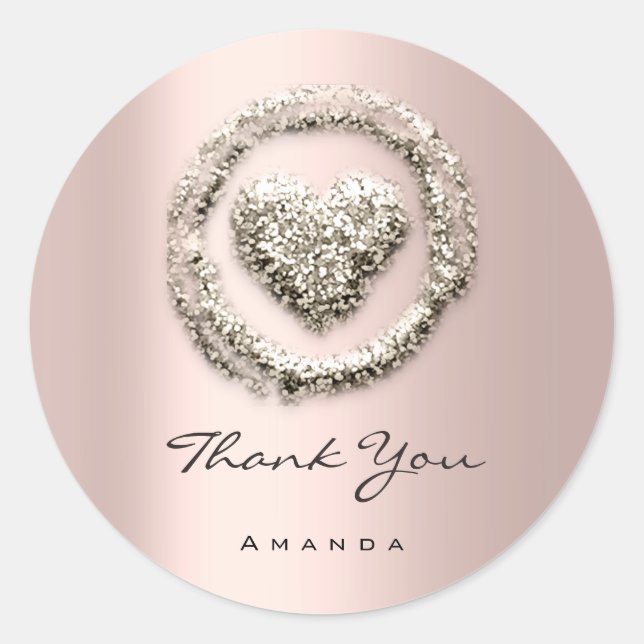 Sticker Rond Merci Nom Sweet 16e Rose Rose de coeur gris (Devant)