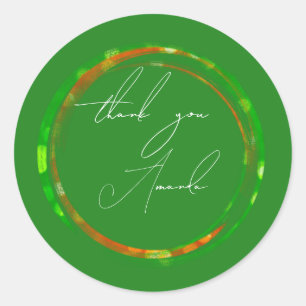 Sticker Rond Merci Nom Vert Cuivre Orange Forêt