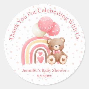 Sticker Rond merci nous pouvons attendre le baby shower rose
