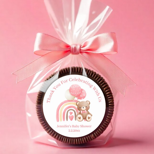 Sticker Rond merci nous pouvons attendre rose baby shower migno (Créateur téléchargé)