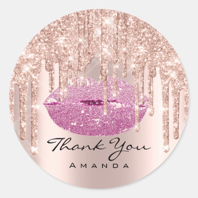 Sticker Rond Merci nuptiale 16e Rose rose lèvres brillantes (Devant)