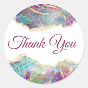 Sticker Rond Merci Opal Fuchsia Aquamarine