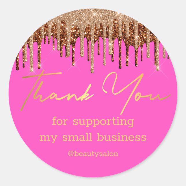 Sticker Rond merci or luxe parties scintillant rose petite entr (Devant)