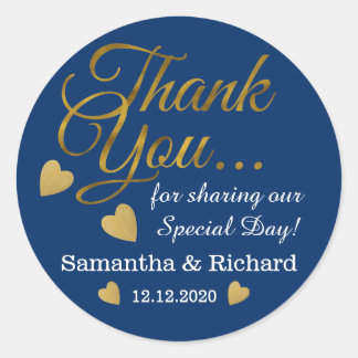 Sticker Rond Merci Or Mariage Faveur Bleu