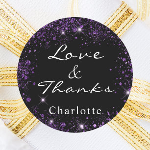 Sticker Rond Merci paillettes noir violet