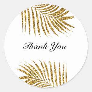 Sticker Rond Merci Palm Tree Gold Leaf Mariage Glitter