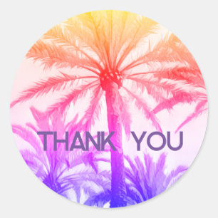 Sticker Rond MERCI palmier tropical rétro années 80