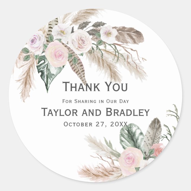 Sticker Rond Merci Pampas Floral Tropical Grass, Plumes (Devant)