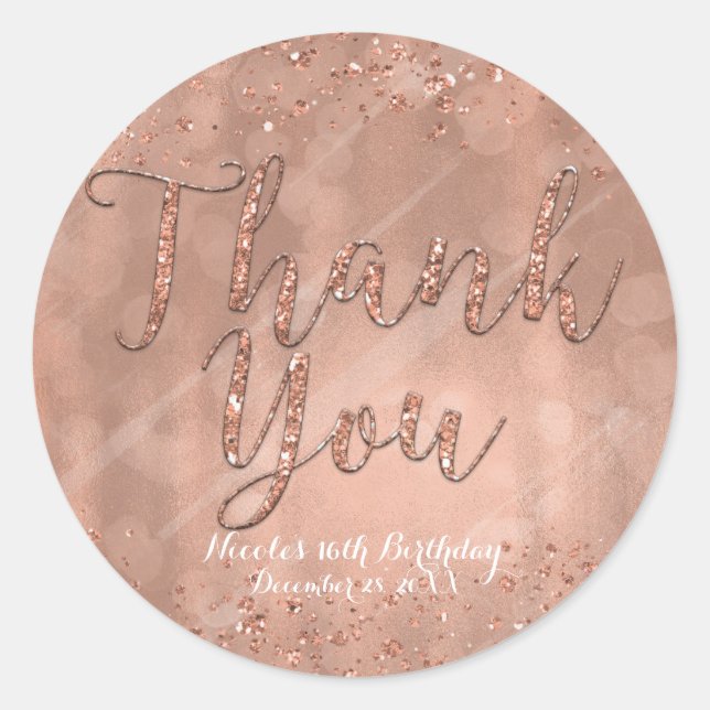 Sticker Rond MERCI Parti Rose Rose Gold Glamor Favoriser (Devant)