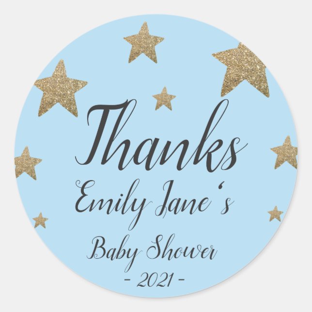 Sticker Rond Merci Parties scintillant Stars | BABY SHOWER MERC (Devant)
