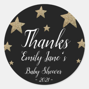 Sticker Rond Merci Parties scintillant Stars BABY SHOWER MERC